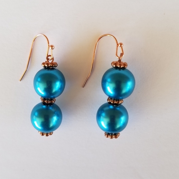 Hand Crafted Pearl/Rhinestone Bracelet & Drop Earrings Cerulean Blue-Royal Blue - Picture 4 of 11